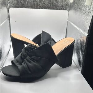 a.n.a Black Mules with Chunky Heel and Open Toe